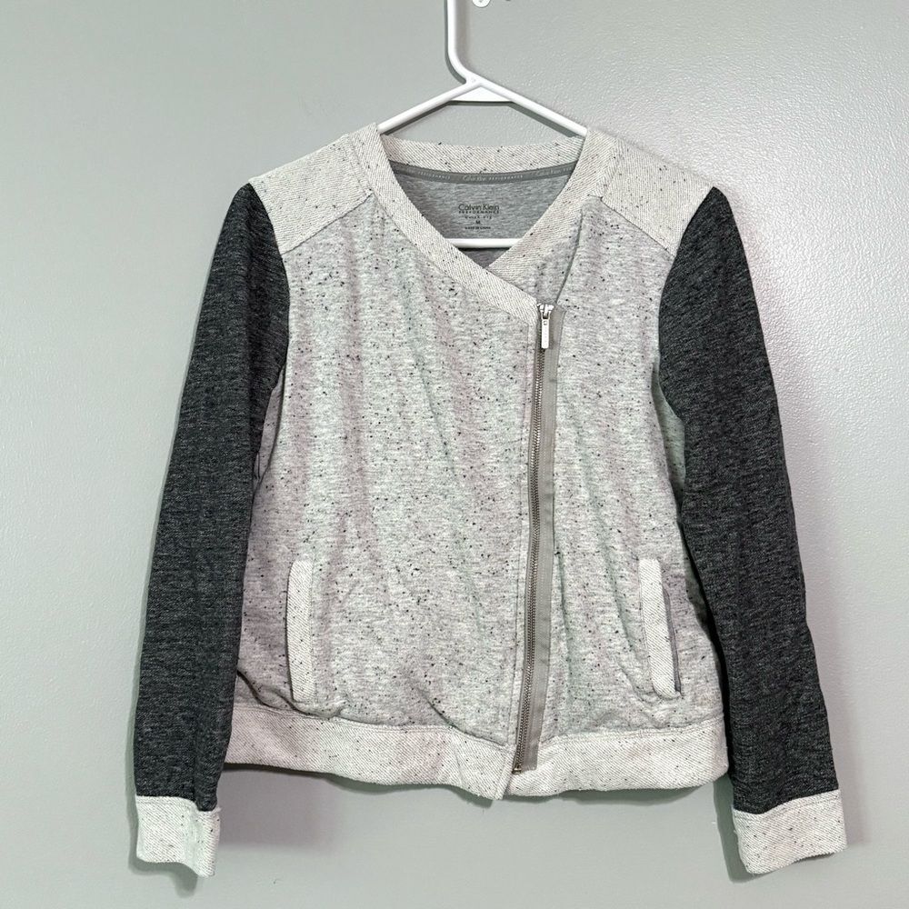 Calvin Klein Performance Women's Gray French Terry Full Zip Moto Jacket M 651B5